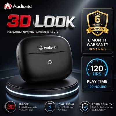 audionic 740ion with Anc quad mic, play time 120hrs, 6 month warranty
