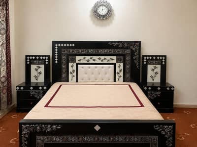 Black King Size Bed Set with Dressing & Side Tables