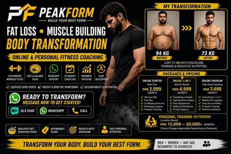 Online Fitness Trainer| Fat Loss & Muscle Building | Diet + Workout |
