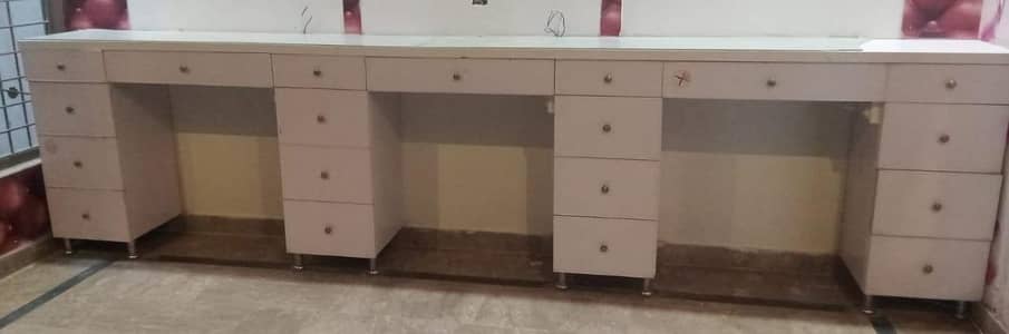 12 ft Wooden office/Vanity Counter with drawers - excellent for salon