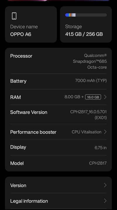 OPPO A6 8 GB / 256GB just 2 month used 2 years warranty with box charg