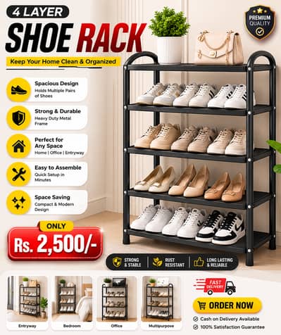 4-Tier Shoe Rack – Stylish & Space Saving **