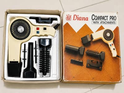Diana Compact Pro Hair Dryer with Attachments – Vintage Used Set