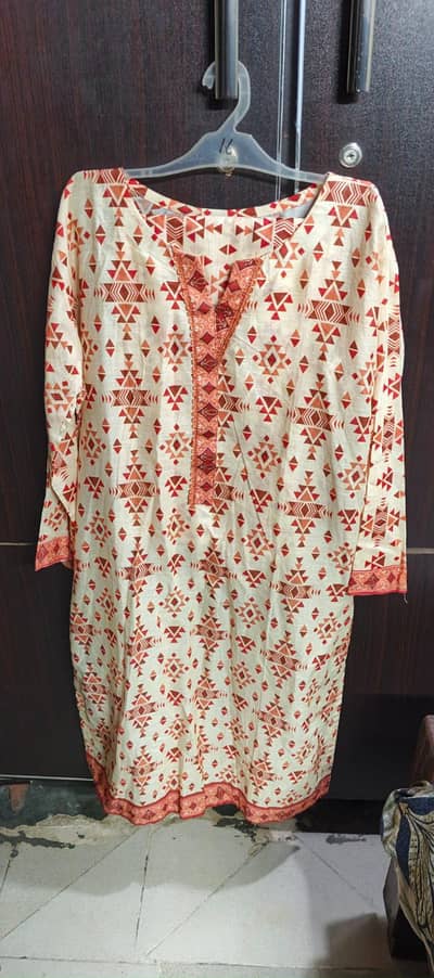 Stylish Rust Orange Geometric Kurti & Trouser - Ready to Wear