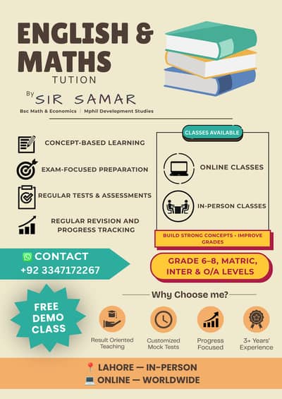 English & Mathematics Tuition | Matric, Fsc, O-A levels