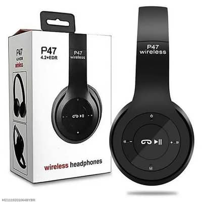Black long lasting wireless head phone with charger 47