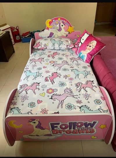 Kids Pink Unicorn Theme Single Bed