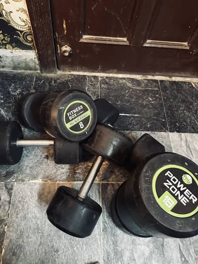 8kg pair and 18 kg single dumbbells