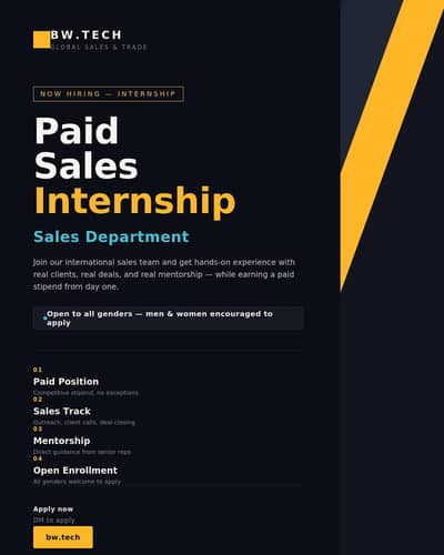 Sales Dept Internships 3 months. (Paid)