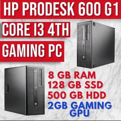 HP Prodesk 600 G1 core i3 4th gen 8gb ram 128gb SSD 512gb HDD 2gb card