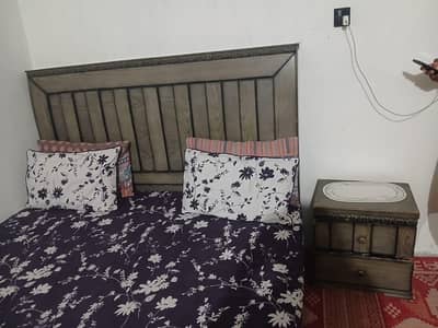 double bed with mattress,side table and mirror