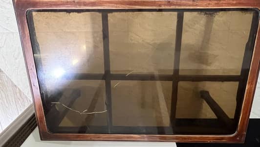 Used Wooden Table with Glass Top