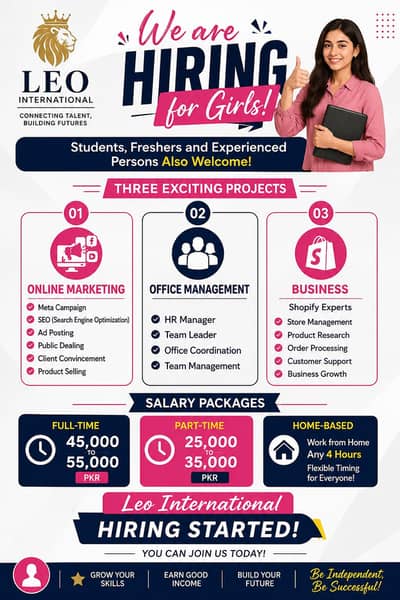 WE ARE HIRINGFEMALES STAFF FOR PART TIME WORK AND OFFICE WORK
