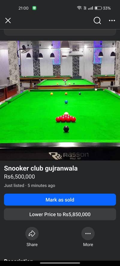 snooker club for sale gujranwala