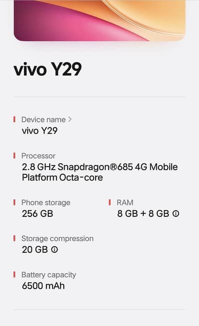 Vivo Y29 8gb 256gb 4 month warranty available