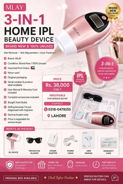 MLAY 3-in-1 Home IPL Beauty Device , Brand New & 100% Unused