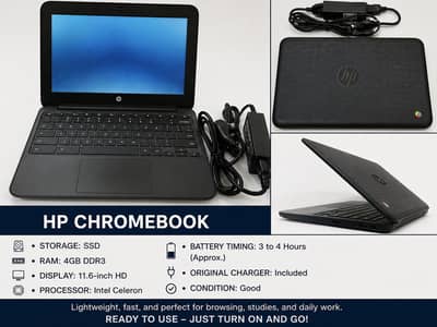 HP Chromebook – 4GB RAM, SSD, Original Charger