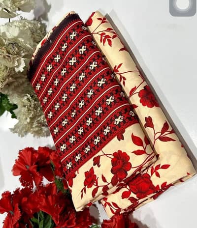 Red Printed Polo Cotton 2Pcs Shirt Trouser Set