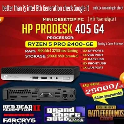 HP ProDesk 705 G4 Ryzen 5 2400GE RX Vega 11 Graphics 8gb ddr4 256 SSD