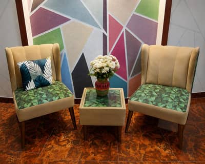 2 Elegant Wingback Accent Chairs – Premium Green & Beige Set