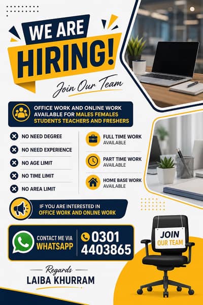 OFFICE WORK AND ONLINE WORK AVAILABLE For MALES And FEMALES