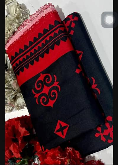 Black Red Embroidered scarf with floral design