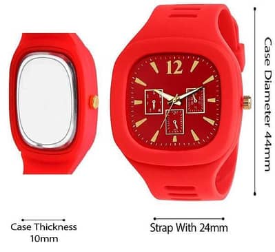 Red Silicone Watch For Men With Gold Hands