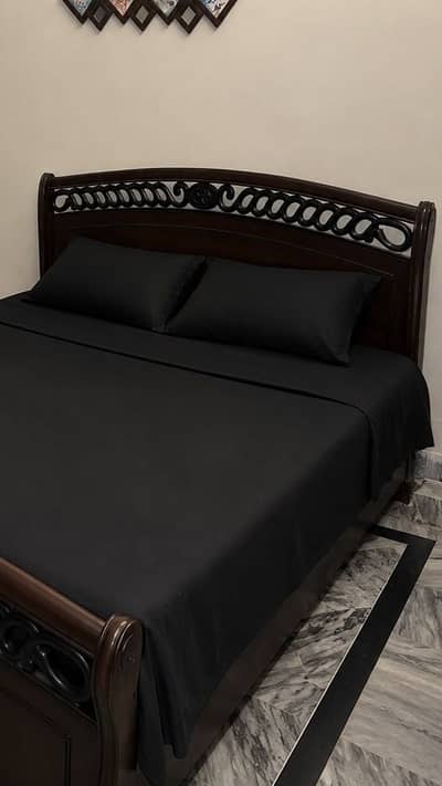 wood bed with side table or dressing