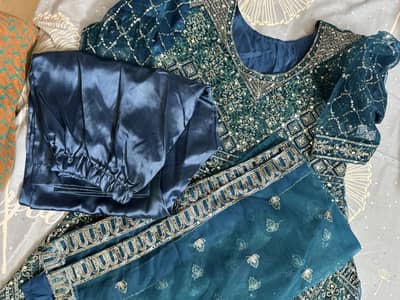 Elegant Teal Blue Embroidered 3 Piece Suit