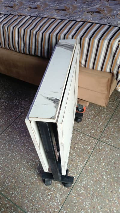 Folding Wooden Table with Marble-Pattern Finish