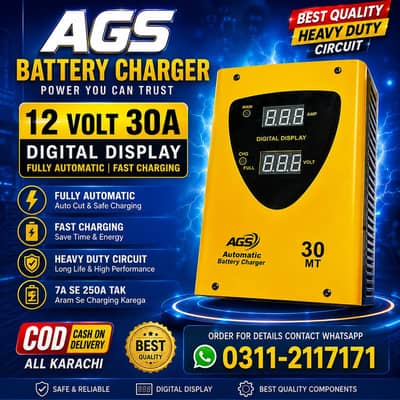 Battery Charger 12 Volt 30A AGS Original Charger Fast Charging