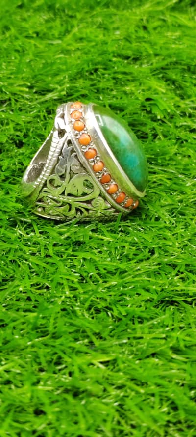 Natural Husaini Feroza Beautiful Silver Ring Turquoise (Firoza) Ring