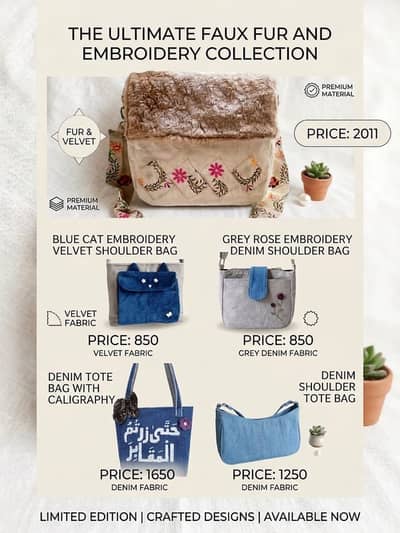 Ladies Shoulder Bags, Denim Totes & Faux Fur Collection
