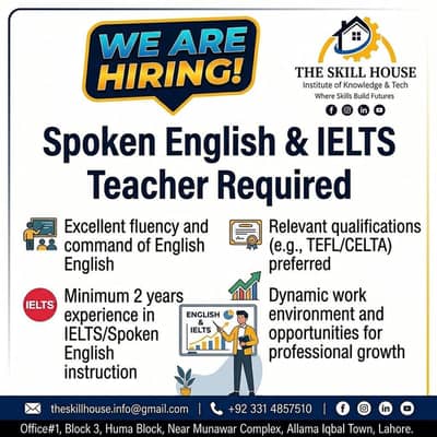 Hiring: Spoken English & IELTS Teacher – Lahore