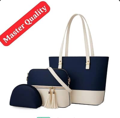 Women's 3-Piece Blue Leather Tote Set