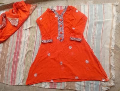 Elegant Orange A-Line Chiffon Suit with Embroidery