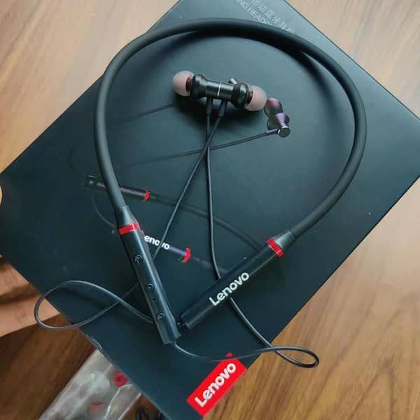 100% Original Lenovo HE05X Bluetooth 5.0 Earphones Wireless Neckband Headset, Magnetic, Waterproof IPX5, HiFi Sound, 8H Playtime, Sports Earbuds with Mic (Black) - Global Version