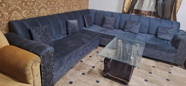 7Seater Sofa L shaped with glass table urgent sell 03202556495