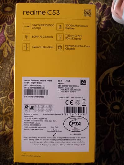 realme C 53 RAm 6gb RoM 128 gb condition 10/10
