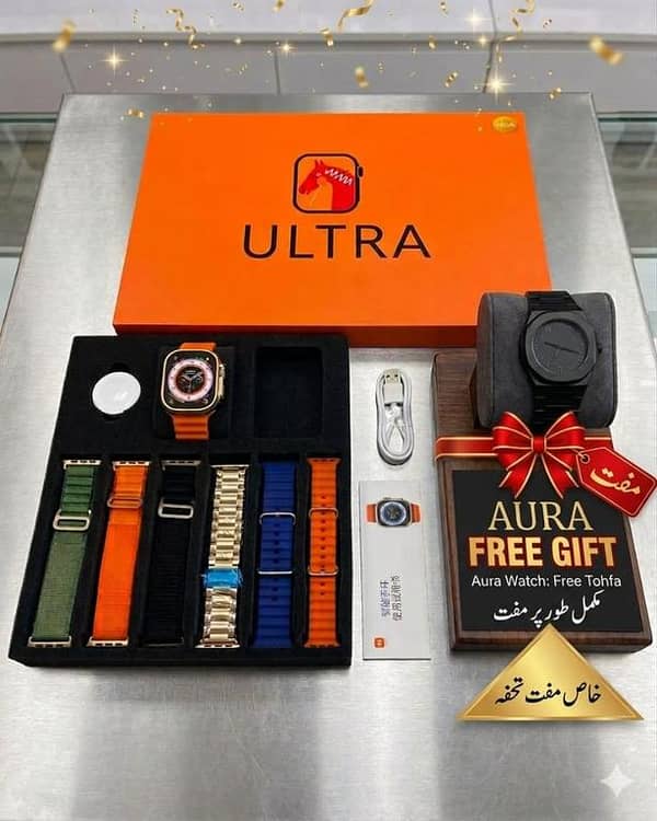 FREE Arabic Aura Watch Included | Series 11 Ultra Smart Watch Collection ⌚ Premium Luxury Smartwatch Combo with 11 Stylish Straps Bluetooth Calling, Fitness Tracking & Ultra HD Display  Wireless Charger + Luxury Gift Box Packing Included