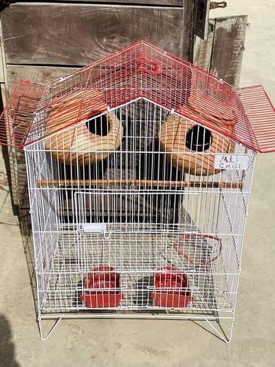 Bird Cage with 2 Clay Nesting Pots