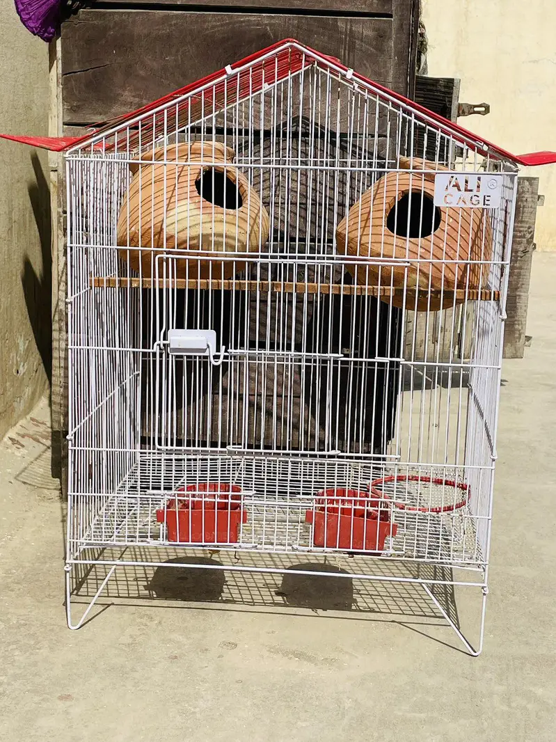 Bird Cage with 2 Clay Nesting Pots — photo 2