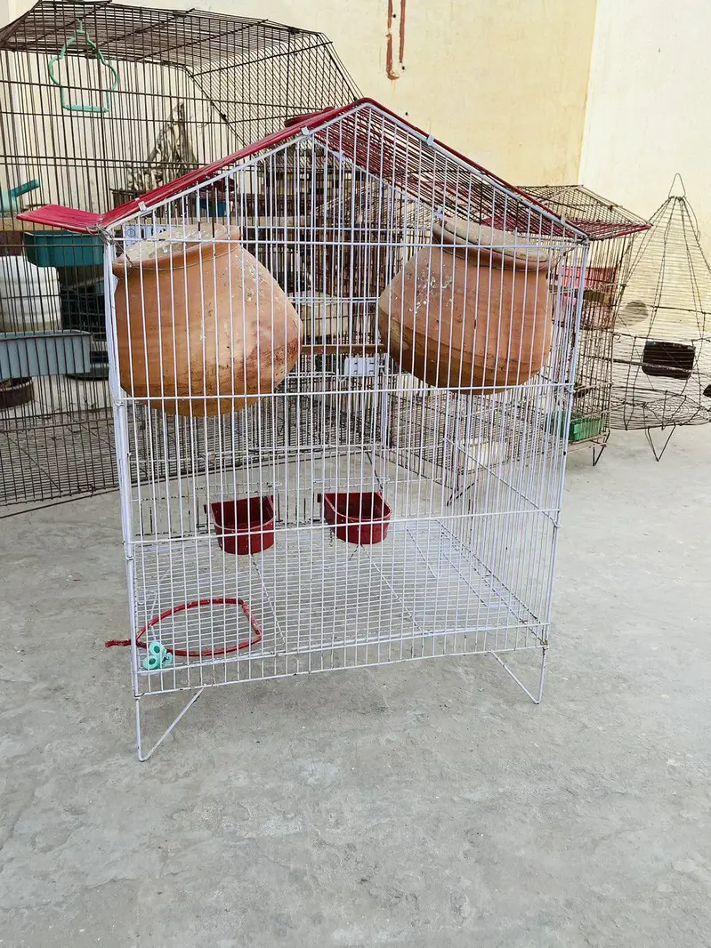 Bird Cage with 2 Clay Nesting Pots — photo 3