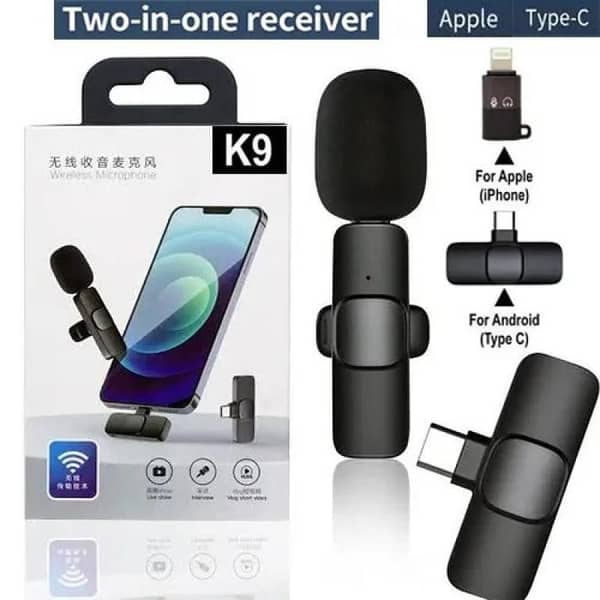 Original K9 Dual Wireless Microphone 2 Mic 3 in 1 Connector Kit for iPhone (iOS), Type C, & Micro USB Devices | K9 Collar Mic for YouTube, Vlogging, Live Streaming, Video Recording | Plug & Play, Noise Reduction