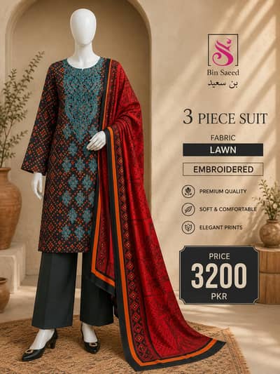 Branded Embroidered 3 Piece Unstitched Lawn Suits | Bin Saeed, IZNIK &