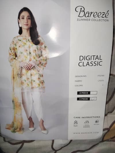 Original Bareeze 3-Piece Unstitched Digital Classic Lawn Suit (PR2186)