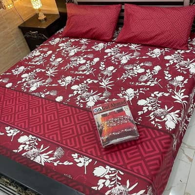 Red Printed Cotton Bed Set For Double Bed