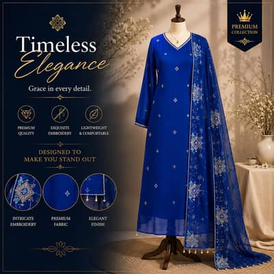Royal Blue Embroidered 3-Piece Suit – Pre-Owned