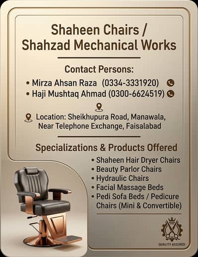 Shaheen Chairs | Heavy-Duty Salon | Barber Saloon Chair | Barber Shop