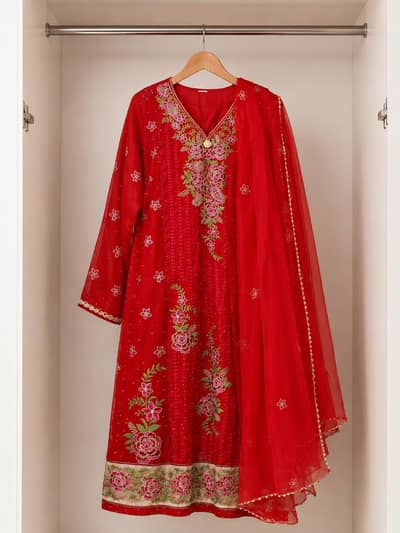 Red Embroidered 3-Piece Suit – Pre-Owned